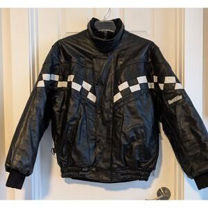 Vintage Sno Rider Leather Snowmobile Jacket Men's L Black Front Zip Snap